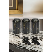 EFB0450 Silindir Saklama Kabı Ø105 3'lü Set, Siyah Mermer Desen