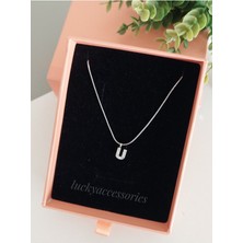 Puree Berry Çelik Silver Rodyum  Kaplama Harf Kolye U Harfi