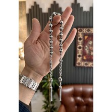 Orjinal El Işçiliği Gümüş Tasarım Kafesli Siyah Zaza Tesbih