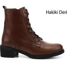 GÖNDERİ Kadın Taba Antik  Fermuarlı Kauçuk Taban Hakiki Deri Postal Bot