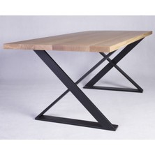 Hitit Dekorasyon Cross Siyah Metal Masif Ahşap Yemek Masası