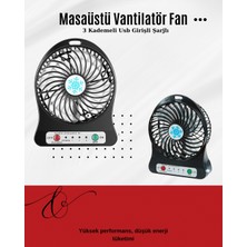 Astraltech USB Girişli Taşınabilir Masaüstü Mini Fan – 3 Kademeli Hız, Şarjlı, Işıklı, Sessiz Çalışma