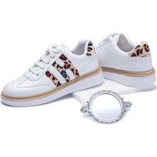 Kadın Leopar Desenli ve Ince Tabanlı Deri Rahat Kullanışlı Ortopedik Spor Ayakkabı