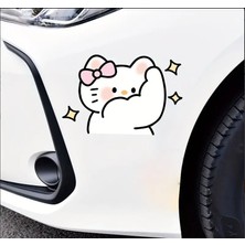 Sevimli Pembe Kurdeleli Kedi Araba Sticker – Çıkartma, Suya ve Güneşe Dayanıklı