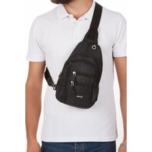 Erkek Kumaş  USB Kulaklık Çıkışlı Bodybag Göğüs ve Omuz Çantası NEWPOLO172 - Siyah - Beyaz