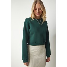 Şardonlu Crop Sweatshirt LUB0043 Zümrüt Yeşili