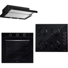 Luxell Aspiratörlü 7 Prg 77 Litre Siyah Optimum Ankastre Set