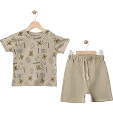 Ayı Baskılı Şortlu Takım Yeşil