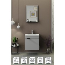 Biani Fix Arya 55 Cm Banyo Dolabı,Seramik Lavabolu, Aynalı,Lavabo Dahil,Mdf,Mat Gri