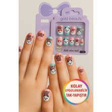 Panda Temalı 12 Li Yapışkan Stickerlı Kendi Çantasında Çocuk Takma Tırnak Seti- 5- 14 Yaş Arası