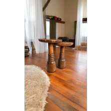 Simillo Home & Living Masif Ahşap 2’li Yan Sehpa Seti – Doğal Açık Ceviz Zigon Fiskos