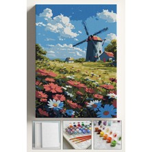 Sayılarla Boyama Seti Numaralı Tuval Fırça Boya Dahil Kasnaklı Set 50X70 cm -  Yel Değirmeni