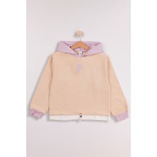  Kız Çocuk Orta Kalınlıkta P Nakışlı Kapşonlu Sweatshirt