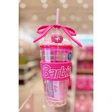 Barbie Lisanslı Pembe Serisi Fiyonklu Pipetli Plastik Şişe