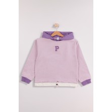  Kız Çocuk Orta Kalınlıkta P Nakışlı Kapşonlu Sweatshirt
