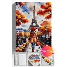 Sayılarla Boyama Seti Numaralı Tuval Fırça Boya Dahil Kasnaklı Set 50X70 cm -Paris Kırmızı Kadın