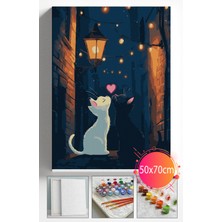 Sayılarla Boyama Seti Numaralı Tuval Fırça Boya Dahil Kasnaklı Set 50X70 cm - Sevgilikediler