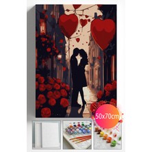 Sayılarla Boyama Seti Numaralı Tuval Fırça Boya Dahil Kasnaklı Set 50X70 cm -Sevgililer Gölge