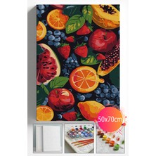 Sayılarla Boyama Seti Numaralı Tuval Fırça Boya Dahil Kasnaklı Set 50X70 cm -Meyveler