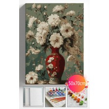 Sayılarla Boyama Seti Numaralı Tuval Fırça Boya Dahil Kasnaklı Set 50X70 cm - Kırmızı Vazo