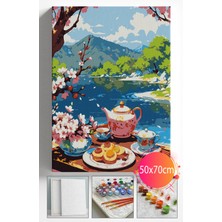 Sayılarla Boyama Seti Numaralı Tuval Fırça Boya Dahil Kasnaklı Set 50X70 cm -Kahvaltı