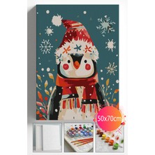 Sayılarla Boyama Seti Numaralı Tuval Fırça Boya Dahil Kasnaklı Set 50X70 cm - Şirin Penguen