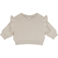Antebies Organik Bej Dantelli Fırfırlı Manşetli Kız Bebek Sweatshirt