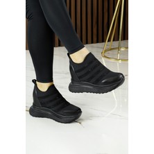 Erkan Saçmacı Margaret Siyah Streç Taşlı Gizli Dolgu Topuklu Günlük Ayakkabı