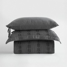 Ecocotton Sima Battal Boy  Nevresim Takımı %100 Organik Pamuk Müslin Brodeli Antrasit 240X220 cm