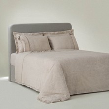 Ecocotton Masal Çift Kişilik Nevresim Takımı %100 Organik Pamuk Keten El Nakışlı Bej 200X220 cm