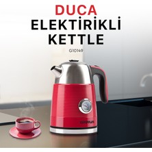 Kettle Sıcaklık Göstergeli Çelik Su Isıtıcısı Duca Kırmızı 1.7l Retro Vintage G10149