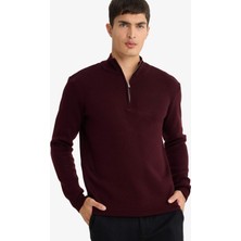 DeFacto Standart Fit Normal Kesim Dik Yaka Yarım Fermuarlı Basic Düz Triko Kazak A5184AX25AU