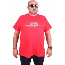 Starbattal Erkek Büyük Beden Sıfır Yaka Tişört Let's Do It 25186 Kırmızı