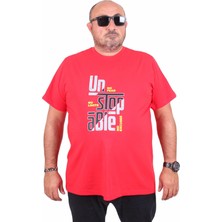 Starbattal Erkek Büyük Beden Sıfır Yaka Tişört Un Stop Able 25181 Kırmızı