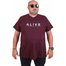 Starbattal Erkek Büyük Beden Sıfır Yaka Tişört Alive 25187 Murdum