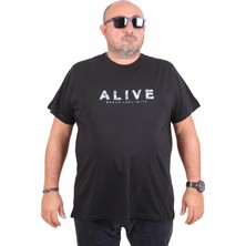 Starbattal Erkek Büyük Beden Sıfır Yaka Tişört Alive 25187 Sıyah