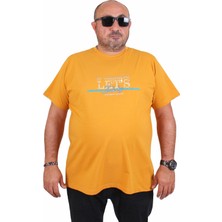 Starbattal Erkek Büyük Beden Sıfır Yaka Tişört Let's Do It 25186 Hardal