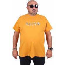 Starbattal Erkek Büyük Beden Sıfır Yaka Tişört Alive 25187 Hardal