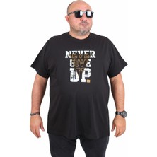 Starbattal Erkek Büyük Beden Sıfır Yaka Tişört Never Give Up 25182 Pamuk Karışımlı Kısa Kol Rahat Kullanım
