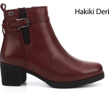 GÖNDERİ Kadın Bordo  Fermuarlı Kalın Topuklu Hakiki Deri Bot