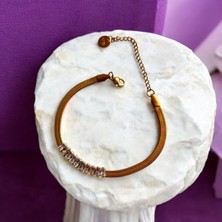 Dikdörtgen Taşlı Zarif Çelik Zincirli Çelik Bileklik