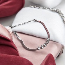 Zarif Taşlı Kalın Zincirli Çelik Bileklik