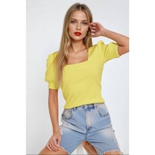 Hazelin Kadın Sarı Kare Yaka Örme Bluz HZL22W-BD104091