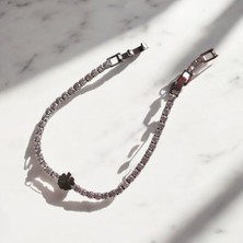 Mini Yonca Detaylı Sıralı Taşlı Klipsli Çelik Bileklik