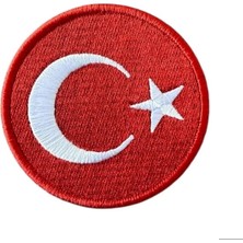 Aplike Ütü Ile Yapışan Türk Bayrağı Yuvarlak Büyük Arma 5 cm