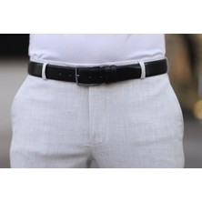 Bürke Siyah Suni Deri Erkek Kemer Metal Tokalı Klasik Kumaş Pantolon kemeri 3,5 cm