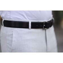 Bürke Siyah Suni Deri Erkek Kemer Metal Tokalı Klasik Kumaş Pantolon kemeri 3,5 cm