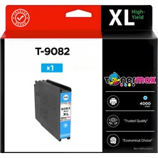 tonermax Epson T-9082 Mavi Muadil Kartuş - Yüksek Kapasiteli / Epson Workforce Pro WF-6090DTWC/WF-6090D2TWC/WF-6590DWF/WF-6590DTWFC/WF-6590D2TWFC