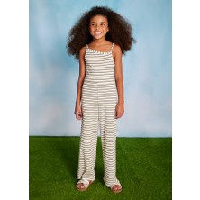 10-16 Yaş Kız Çocuk Mayoral Haki-Beyaz Çizgili Tulum - Beyaz- Haki