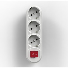 Üçlü 3'lü Topraklı Fişli Priz Lale (Anahtarlı) 3600W Grup Priz, Fetih 106-03